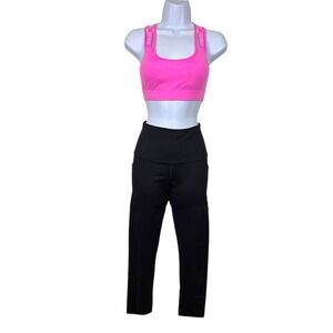 Victoria's Secret Pink Strappy Bra & Black High Waist Capri Leggings Set Size XS